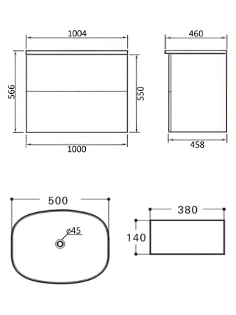 Тумба с раковиной подвесная 100 см, Orange Otto Ot-100TuMDF+B08-500W белый глянец
